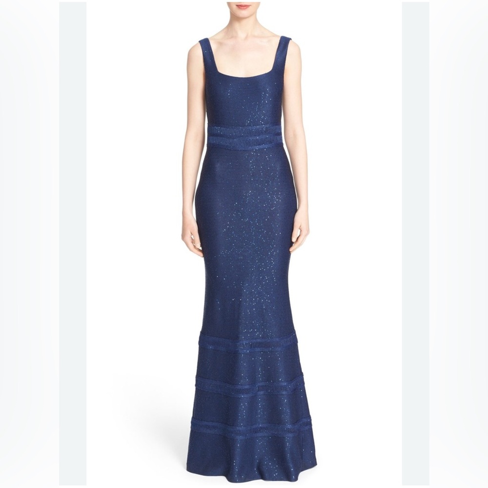 St. John Blue Sleeveless Scoop Neck Maxi Gown